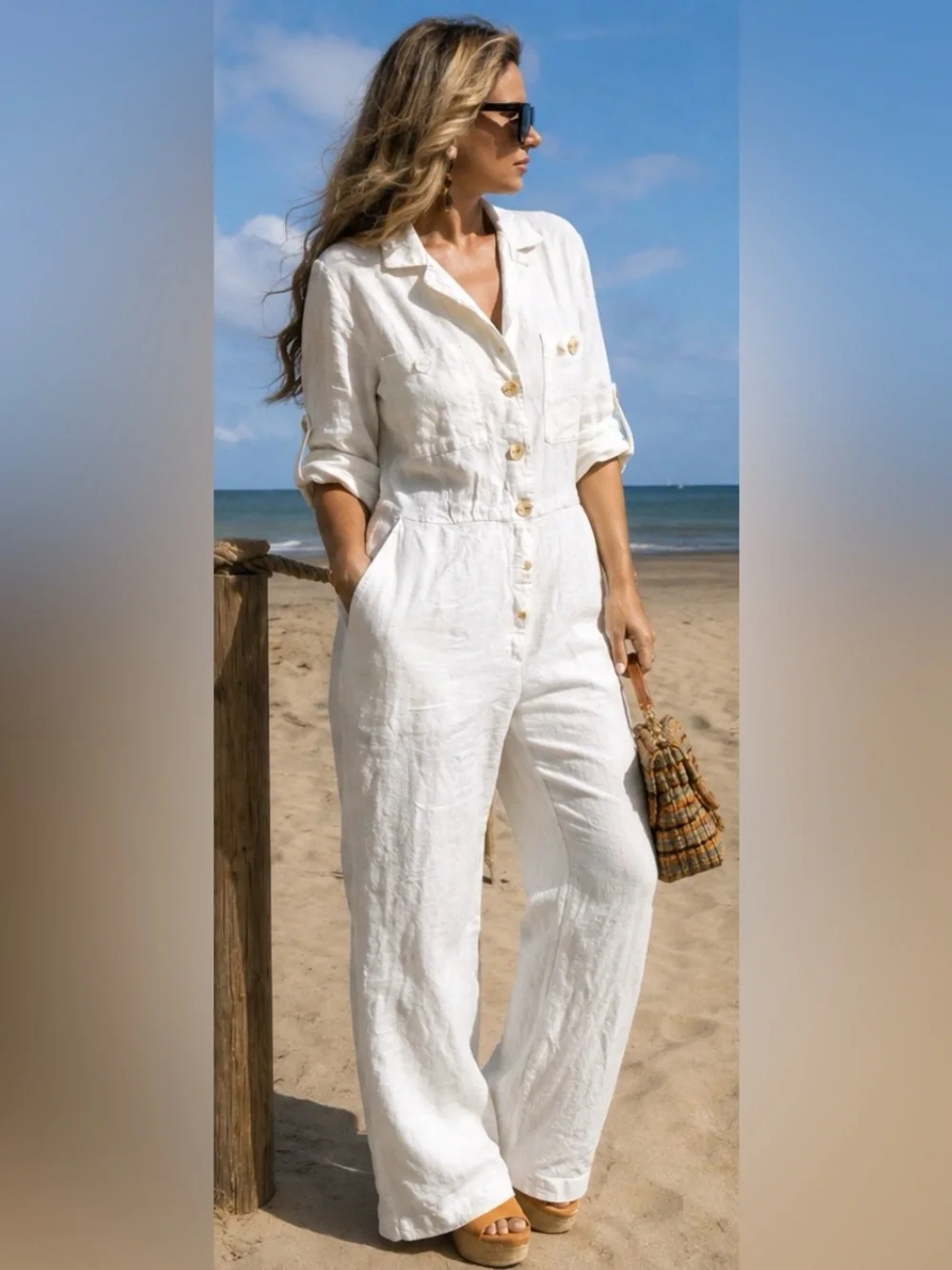 Zara White Linen Button-Front Jumpsuit Exactly as pictured ❤️